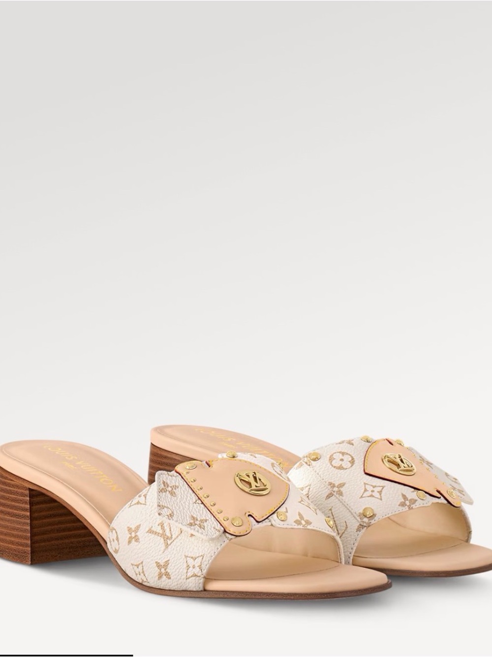 LV Frame Mule Luxury Monogram White and Beige Leather Slide Sandals